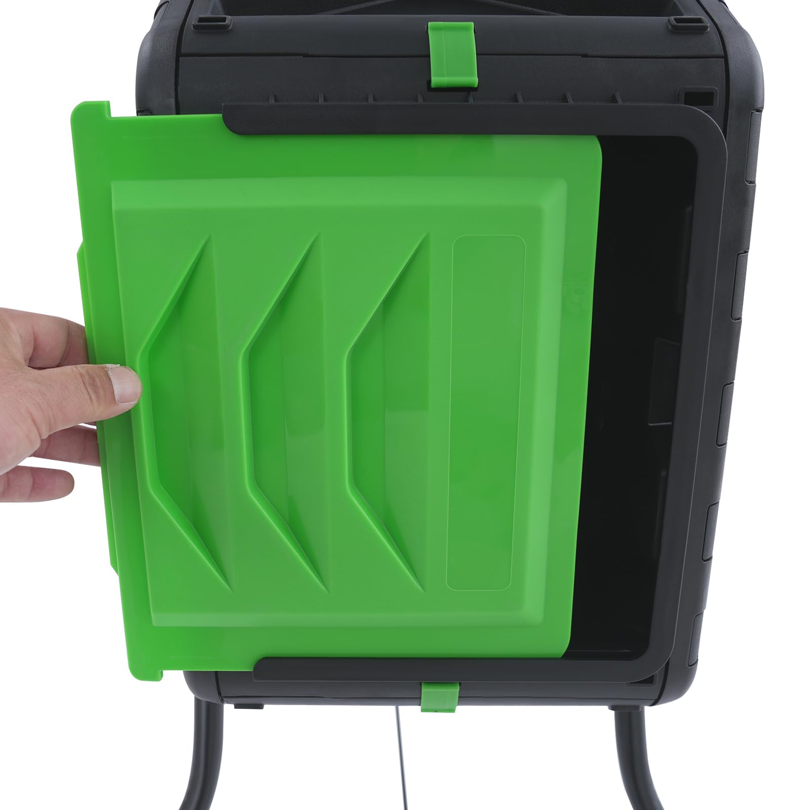 Compostador giratorio de 70 litros, contenedor de compostaje giratorio de 360°, contenedor de compost de una sola cámara, para jardines, balcones, patios, cocinas, económico y práctico, negro y verde