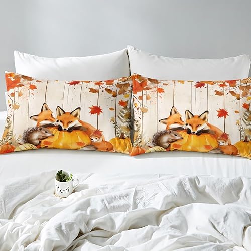 Miniatura 4 de Lindo juego de ropa de cama de zorro, tamaño Queen, funda de edredón de erizo de animales de dibujos animados, funda de edredón para la temporada de