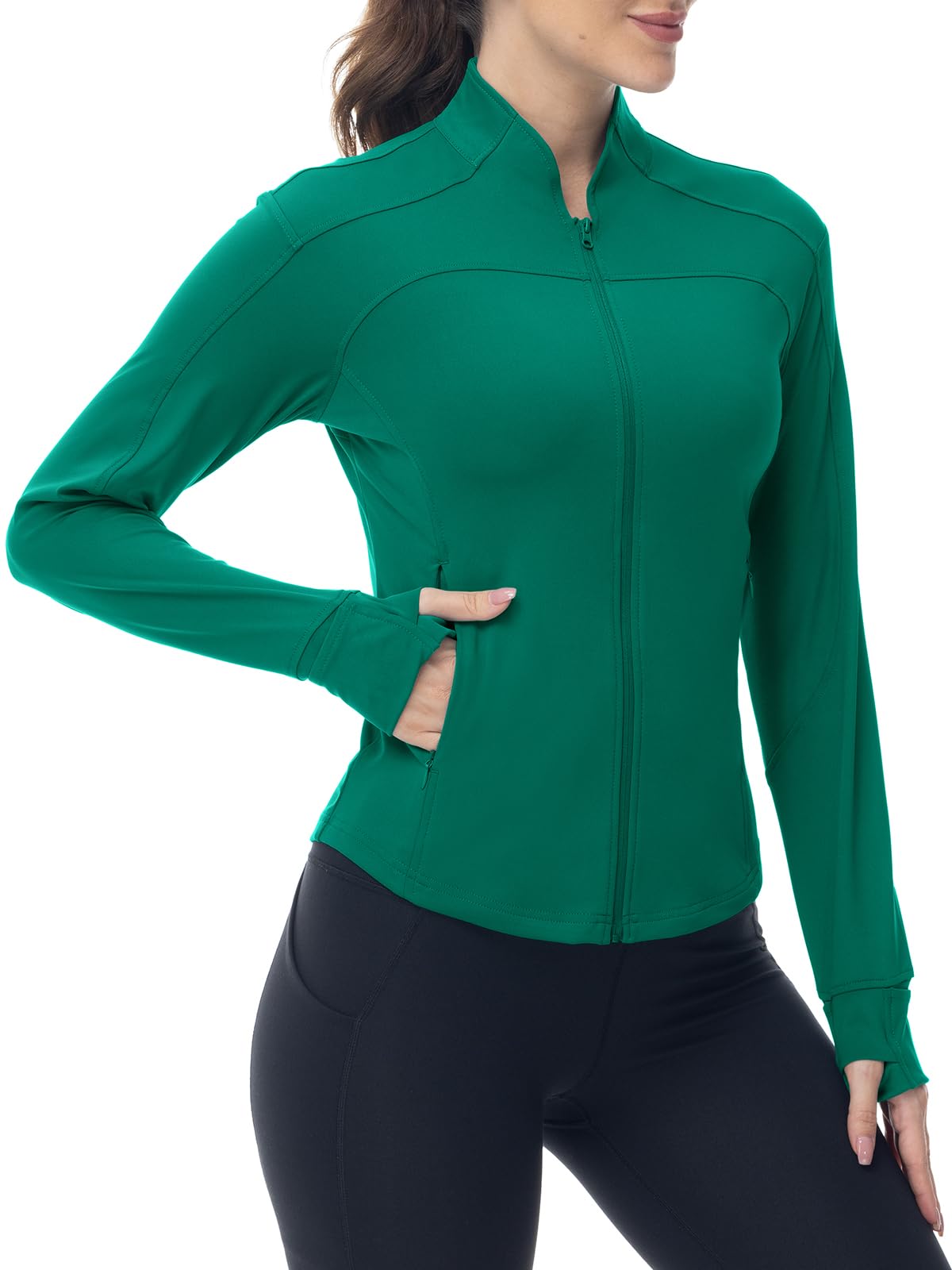 YSENTO Damen Sportjacke Laufjacke Funktionsjacke Wanderjacke Leicht Langarm Yoga Gym Sport Oberteil Atmungsaktive mit Daumenloch