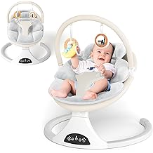 Electric Baby Swing with Remote Control - 5 Natural Motion Speeds, Detachable Seat Pad | Portable Infant Swing for Indoor/Outdoor Use (0-6M, 20lbs) (Beige)