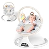 Electric Baby Swing with Remote Control - 5 Natural Motion Speeds, Detachable Seat Pad | Portable Infant Swing for Indoor/Outdoor Use (0-6M, 20lbs) (Beige)