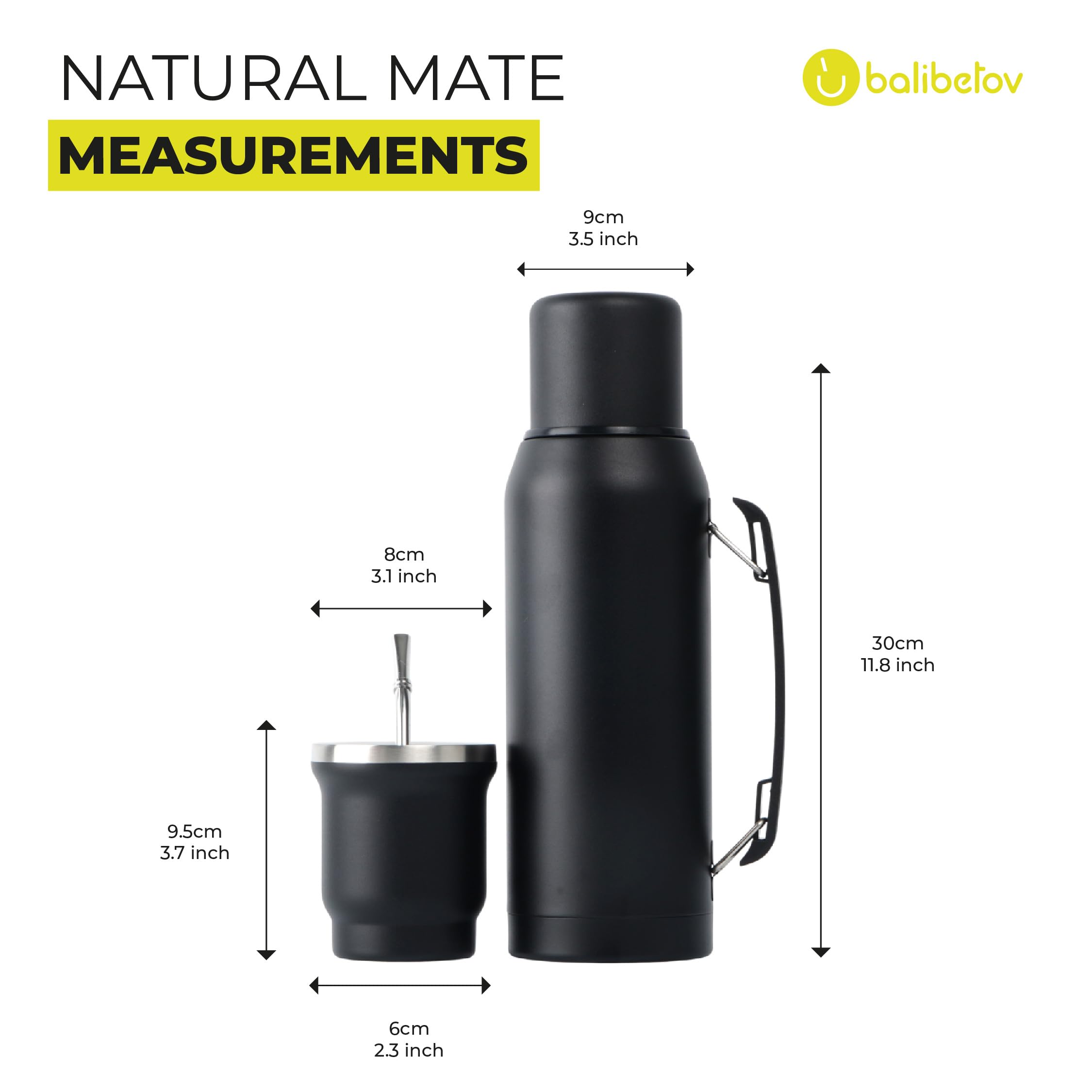 BALIBETOV Yerba Mate Complete Kit - izolowana butelka 1000 ml z wylewką, nowoczesny zestaw mat 270 ml, 1 bombilla ze stali nierdzewnej, zestaw premium