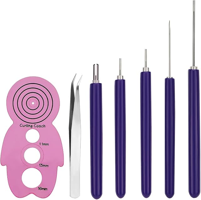 SAVITA 7 Pcs Paper Flower Tools, Quilling Slotted Tools Including a Curling Coach and a Pairs of Tweezers for Rolling Paper Flowers, Crafts, DIY, Beginners, Advanced Quillers