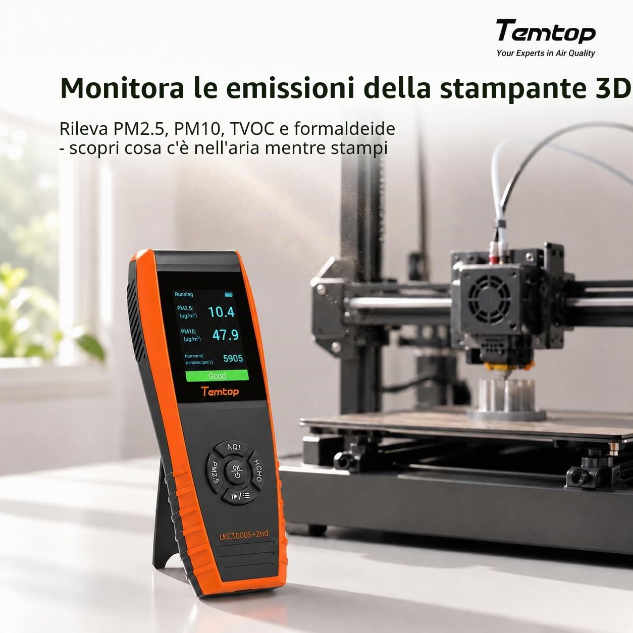 Temtop Misuratore di Qualità dell'aria Rilevatore Formaldeide Semi-Professionale : HCHO PM2.5PM10 TVOC AQI Temperatura e Umidità con Esportazione Dati per Interni Esterni, LKC-1000S+2ND