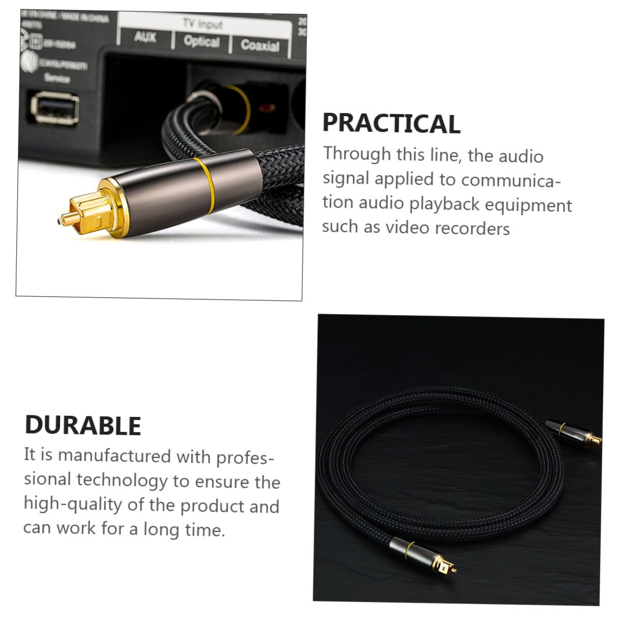 Câble Audio Optique Numérique 20m Mâle-mâle en Fibre Optique Noir