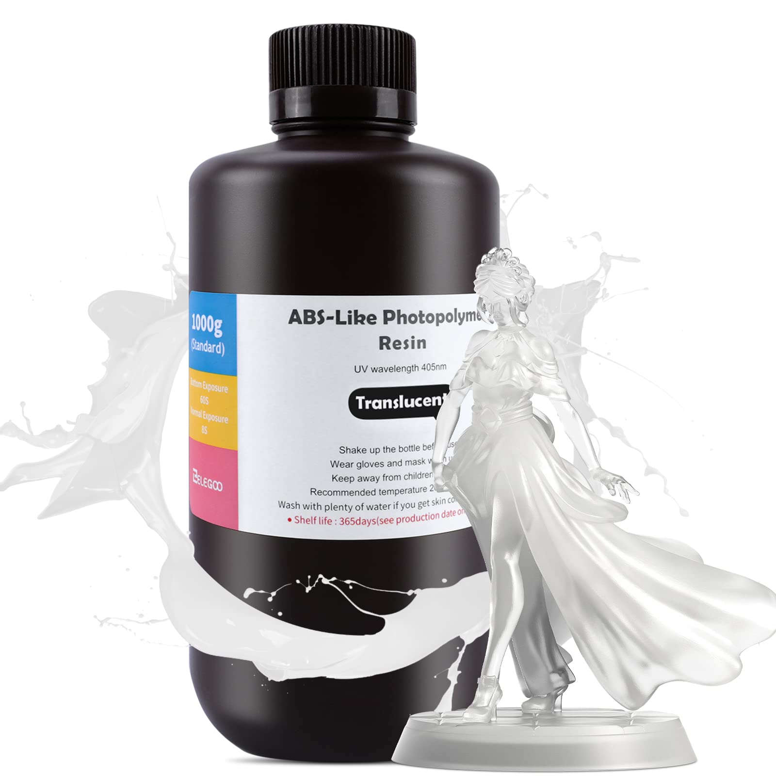 ELEGOO ABS-Like Resin Rapid UV Curing 405nm Standard Photopolymer Resin ABS 3D Resin High Precision Non Brittle Non Toxic for LCD 3D Printer Translucent 1000G-image-37