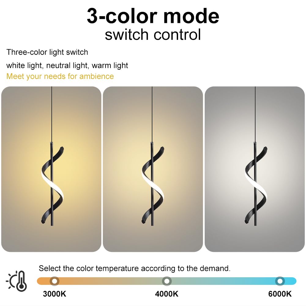 Liniowa spiralna lampa wisząca, geometryczna metalowa lampa wisząca z akrylowym kloszem, lampki nocne, 13 W - żyrandol LED - 3 kolory, nordyckie minimalistyczne lampy sufitowe do jadalni