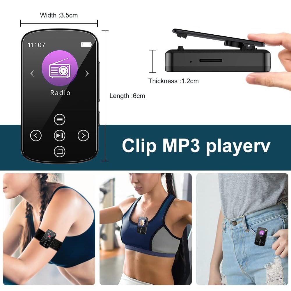 Lettore musicale portatile HiFi – Lettore MP3 con clip, touch screen, funzione OTG, scheda di memoria 64G inclusa (estensione 128G) – Alta fedeltà per audiofili