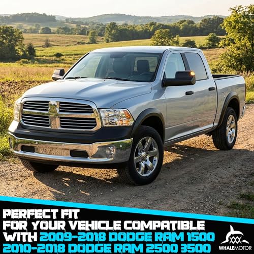 Image of Switchback Signal Tow Mirrors Compatible with Dodge Ram 1500(2009-2018) 2500 3500(2010-2018), Power Heated Flip Up Extended Trailer Towing Side Mirrors w /Puddle Light, Smoked Lens Black Housing