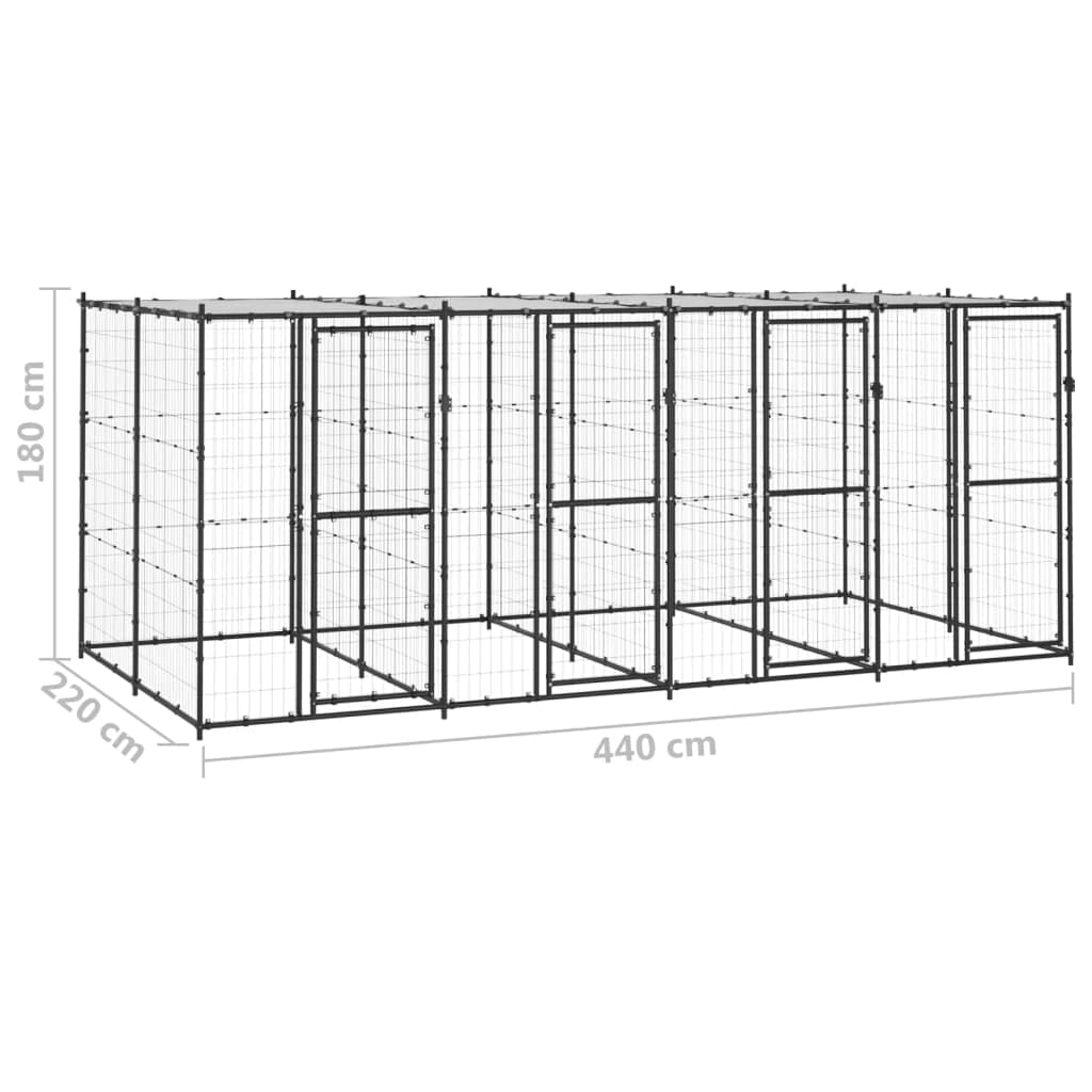 Perrera para perros al aire libre de acero con recubrimiento en polvo con toldo y puerta con cierre de 9,68 m², jaula resistente para perros y cachorros, protección segura y seguridad en el