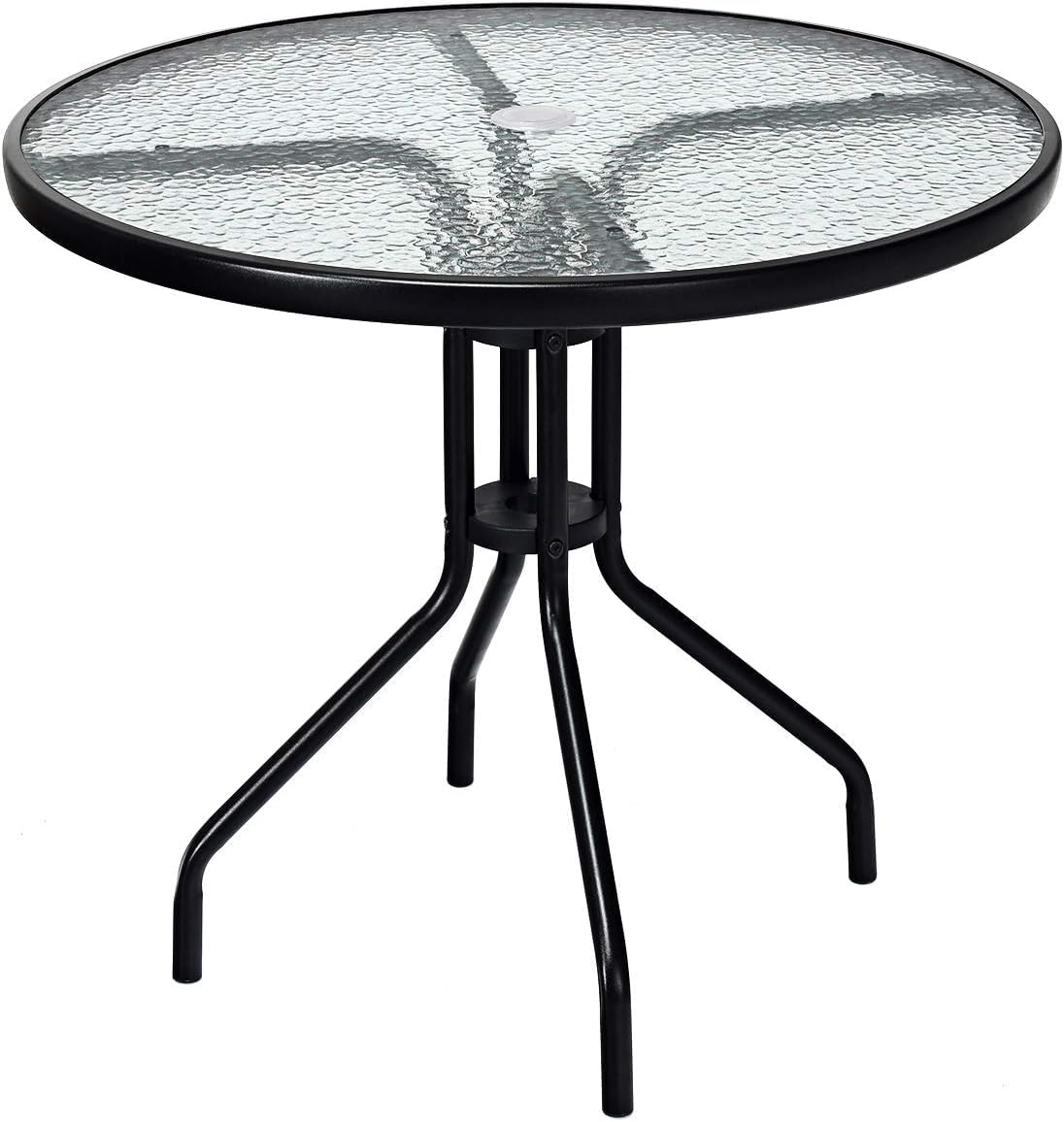TANGZON Outdoor Dining Set, Patio Tempered Glass Table and Folding Chairs Set with Umbrella Hole, 3/5 Pieces Garden Furniture Set for Lawn, Backyard, Balcony (Table)