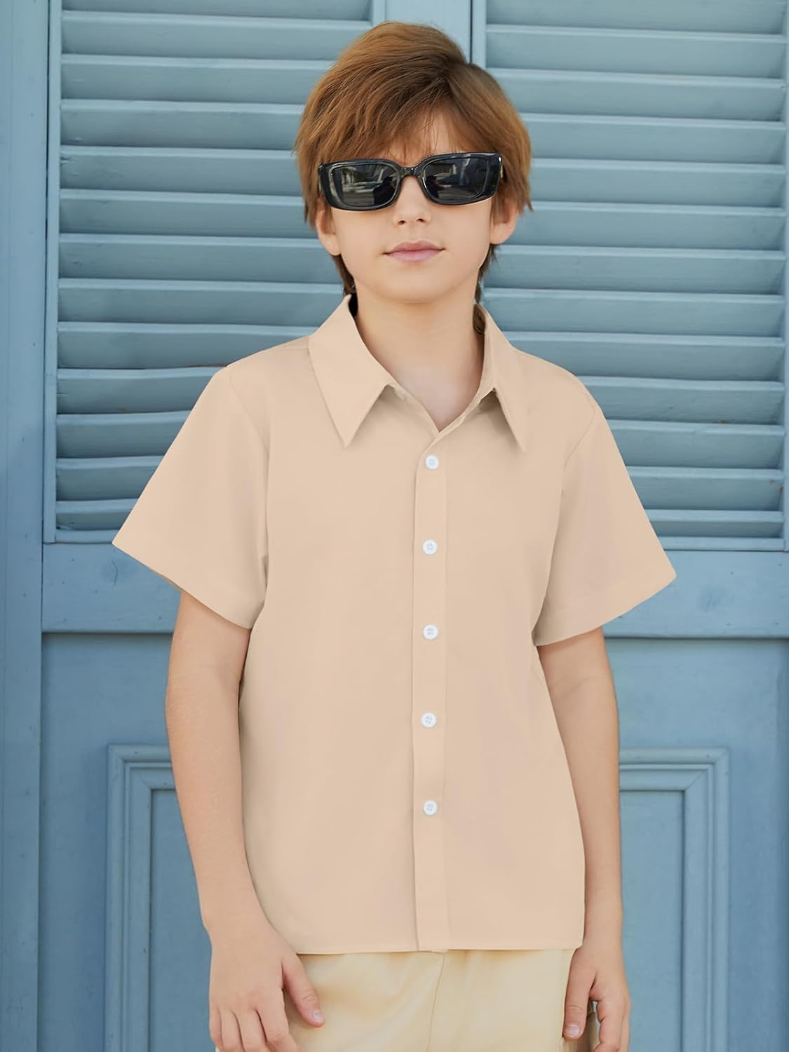 ZDC Boys Button Down Shirts Kids Summer Short Sleeve Uniform Blouse Beach Vacation Tops 5-14 Years - Image 2