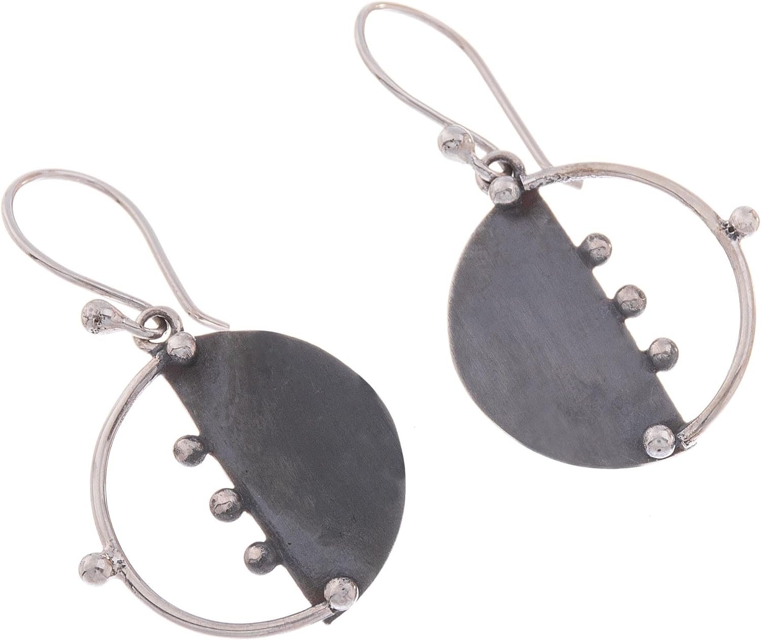 NOVICA Handmade 925 Sterling Silver Dangle Earrings Circular Modern from Peru [1.4 in L x 0.8 in W x 0.1 in D] 'Modern Cosmos'