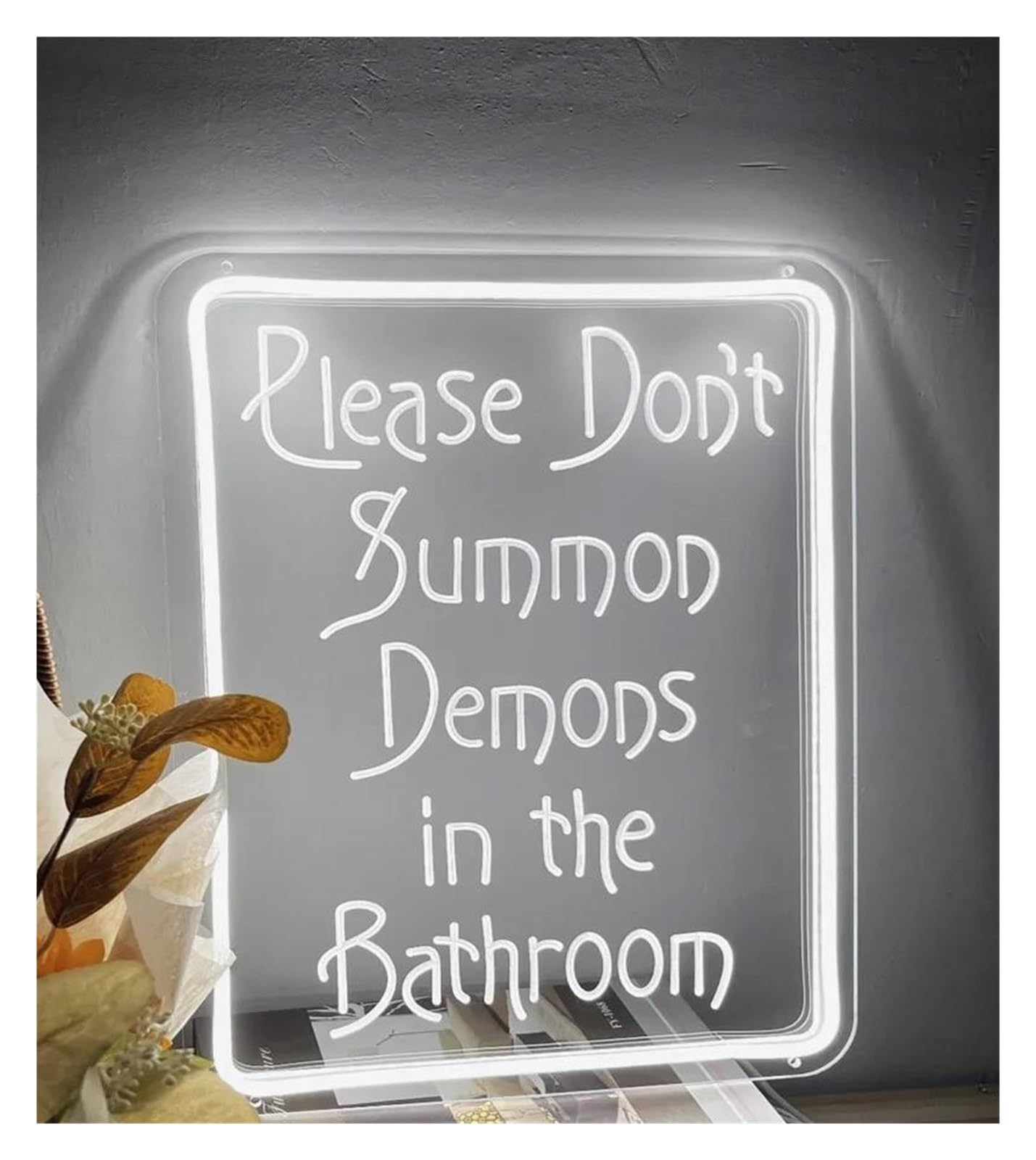 Sign Lamp Neon Sign Please Don't Summon Demons in The Bathroom, Sign Halloween Decor, Halloween Night Light Room Party Decor 40x31cm(White)
