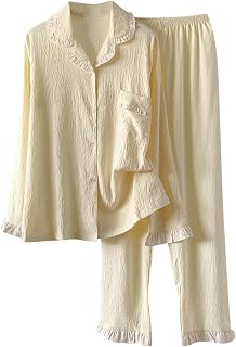 Pajamas for Women 2 Piece Cotton PJs Set Long Sleeve Button Down Comfy Tops and Pants Fall Clothes With Pockets