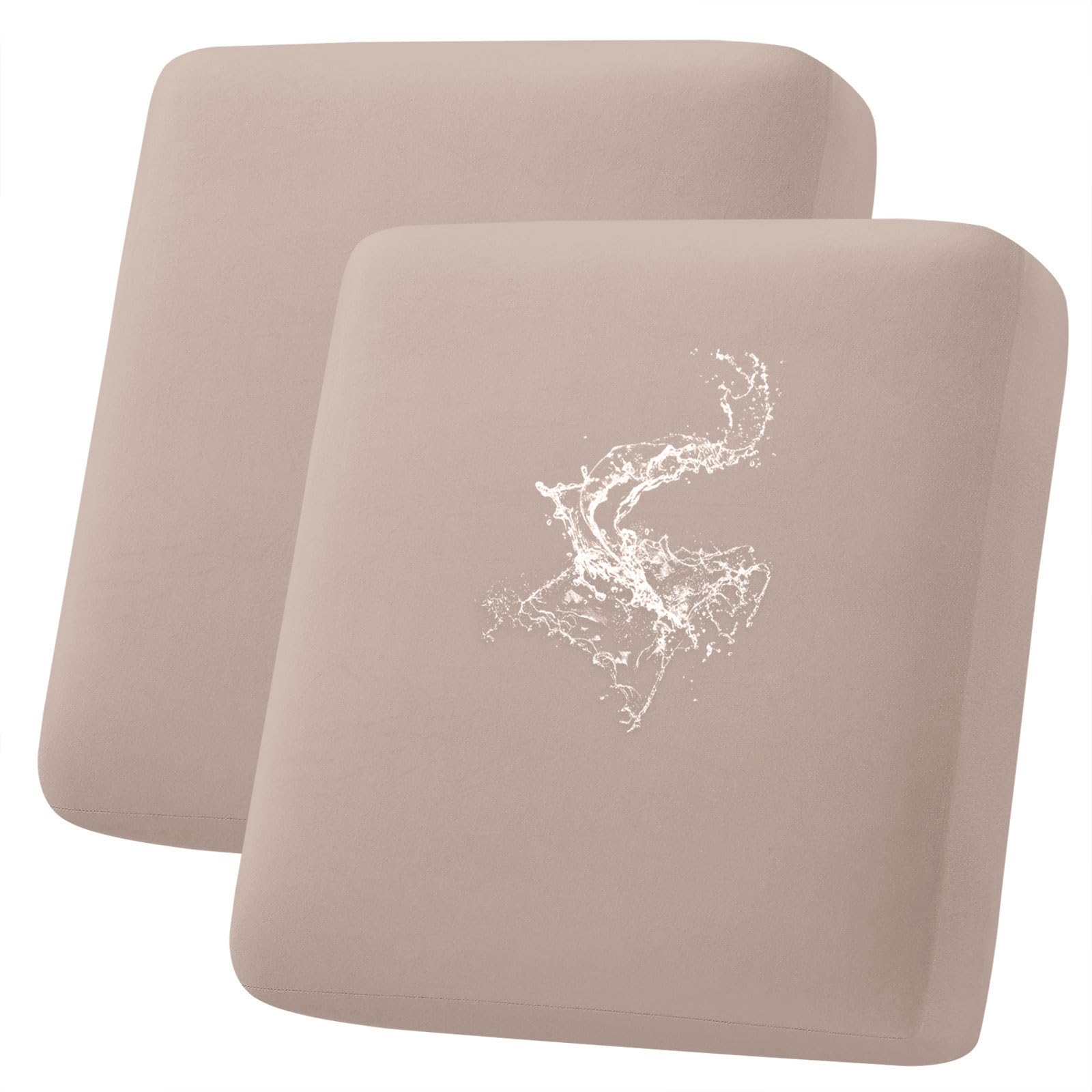 Photo 1 of hyha Waterproof Couch Cushion Covers, Stretch Sofa Couch Seat Slipcover for Dog Washable, Non-Slip Waterproof Outdoor Cushion Covers for Patio Furniture Replacement (2 Pieces, Taupe)