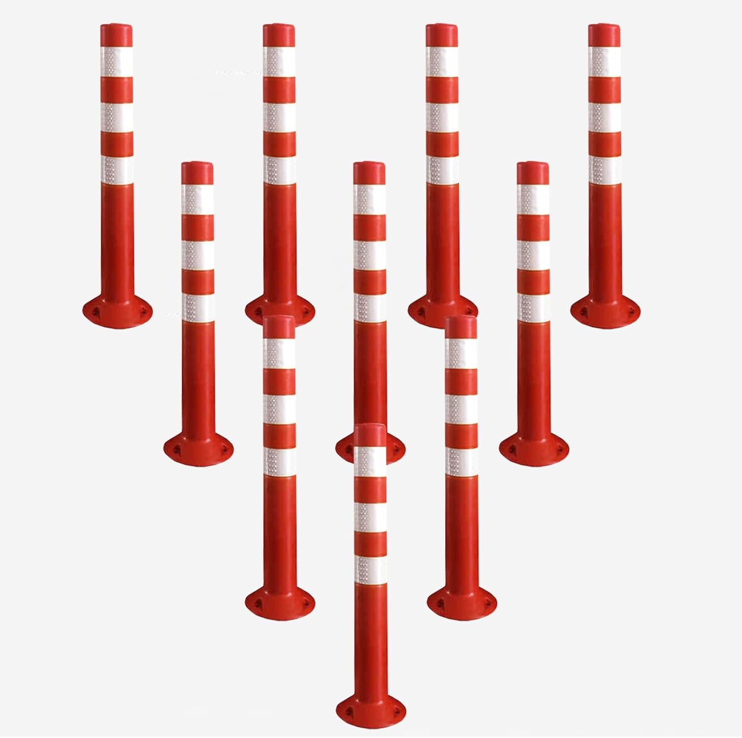 10 Packs Traffic Safety Cones - Flexible Parking Bollards with Bolts for Driveway Protection, 27.5"x2.75" Traffic Warning Pile Kits, Ideal for Parking Space Management
