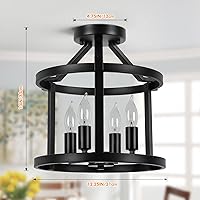 Vista 5 de 4-Light Farmhouse Metal Semi Flush Mount Ceiling Light Fixture, Industrial Vintage Matte Black E12 Candle Ceiling Lamp, Rustic Chandeliers for