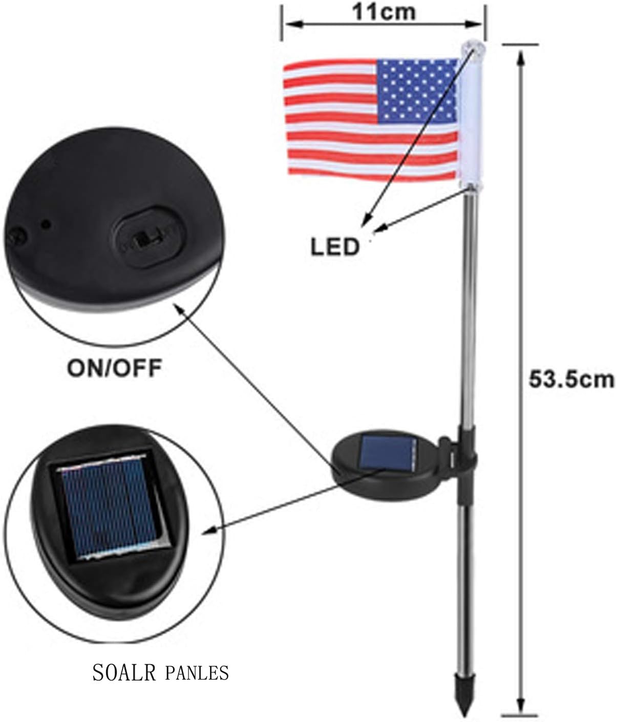 SNOMYRS 6 PC LED American Flag Lights Waterproof Outdoor Lighted USA Flag Lights American Landscape Light for Memorial Day (White)