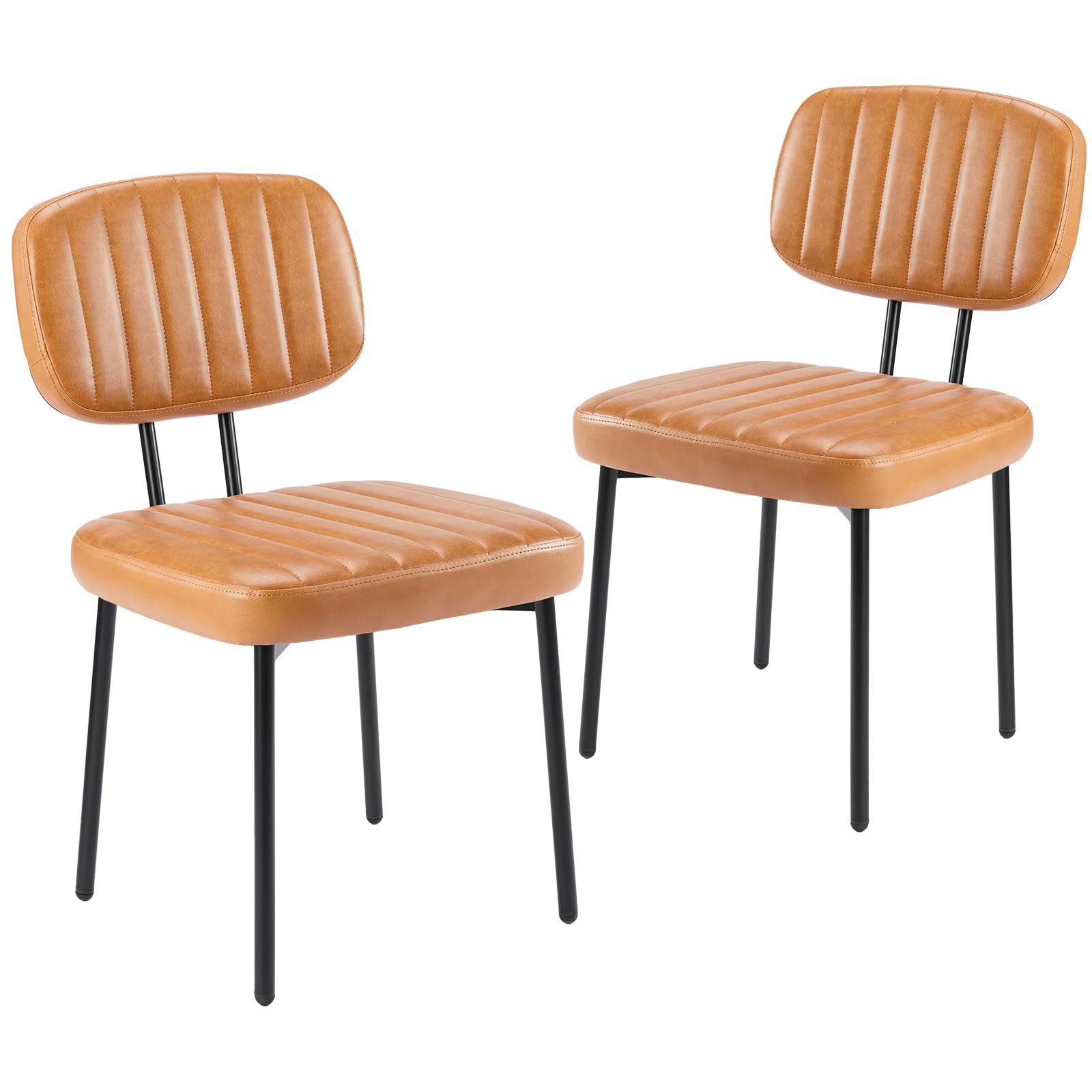 (Incomplete) Sweetcrispy Dining Chairs Set of 2, Upholstered Mid Century Modern Kitchen Dining Room Accent Chairs with Faux Leather Cushion Seat & Metal Legs for Kitchen, Living Room - Brown