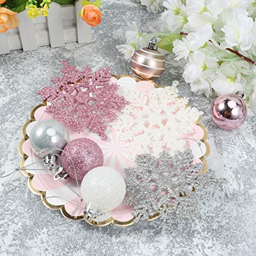 Amosfun-24Pcs-Silver-Pink-Christmas-Decorations-Xmas-Tree-Silver-Baubles-Snow-Balls-Christmas-Party-Snowflake-Pendant