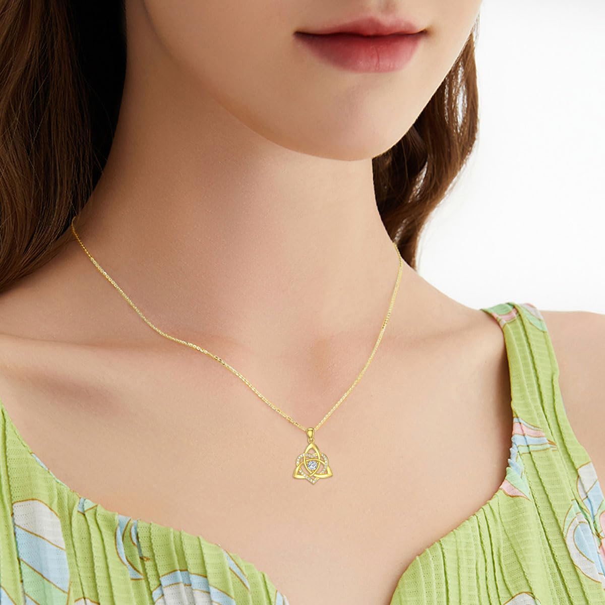 14K Real Gold Celtic Knot Pendant Necklace for Women Solid Yellow Gold Good Luck Trinity Knot Necklace Dainty Irish Necklace Jewelry for Her Mom Wife 16+1+1 Inch - Image 4
