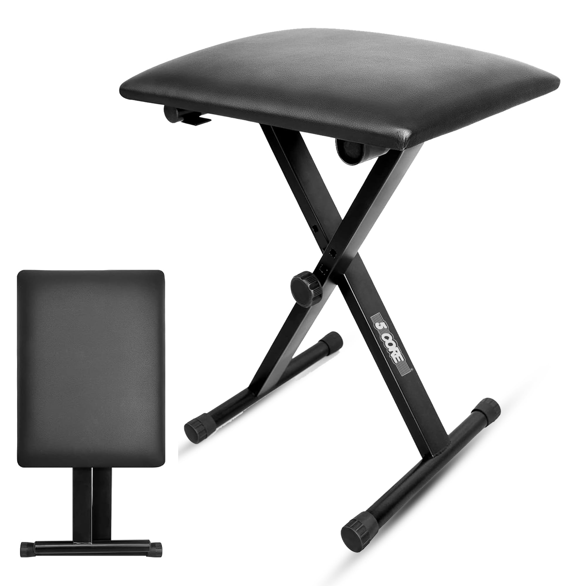 5 CORE Keyboard Bench 2 Inch Padded Cushioned Piano Stool Height Adjustable Guitar Seat Folding Portable Musician Chair w Nonslip Rubber Feet Black - KBB 02 BLK