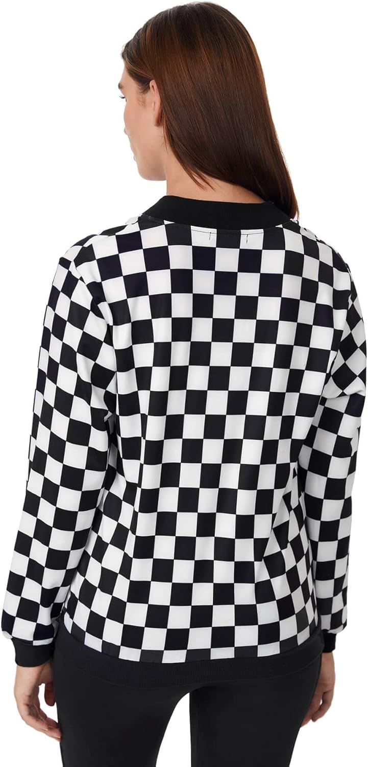 WDIRARA Women's Zip Front Plaid Print Long Sleeve Stand Collar Casual Jacket - Image 2