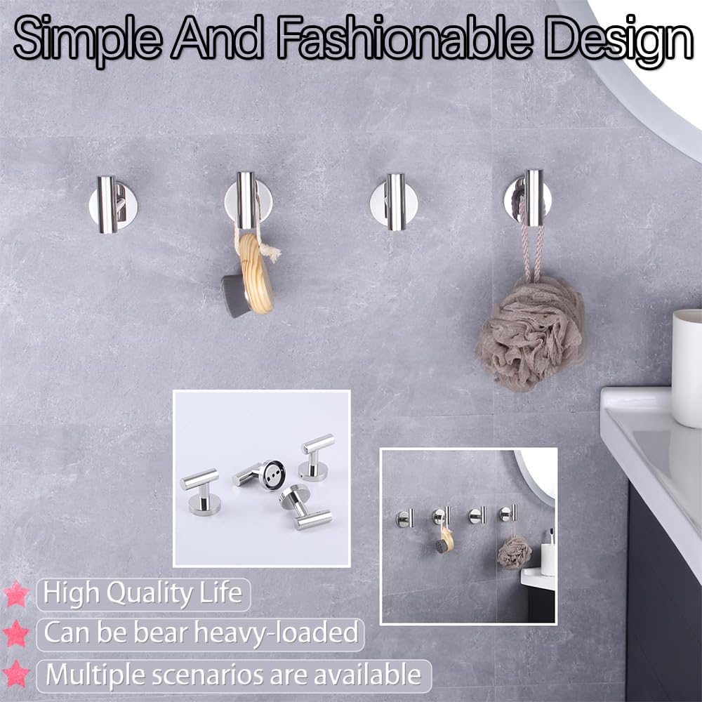GERZWY Bathroom Towel Hook SUS 304 Stainless Steel Coat/Robe Clothes Hook for Bath Kitchen Modern Hotel Style Wall Mounted 4 Pack Polished Finish AG1307B-JG