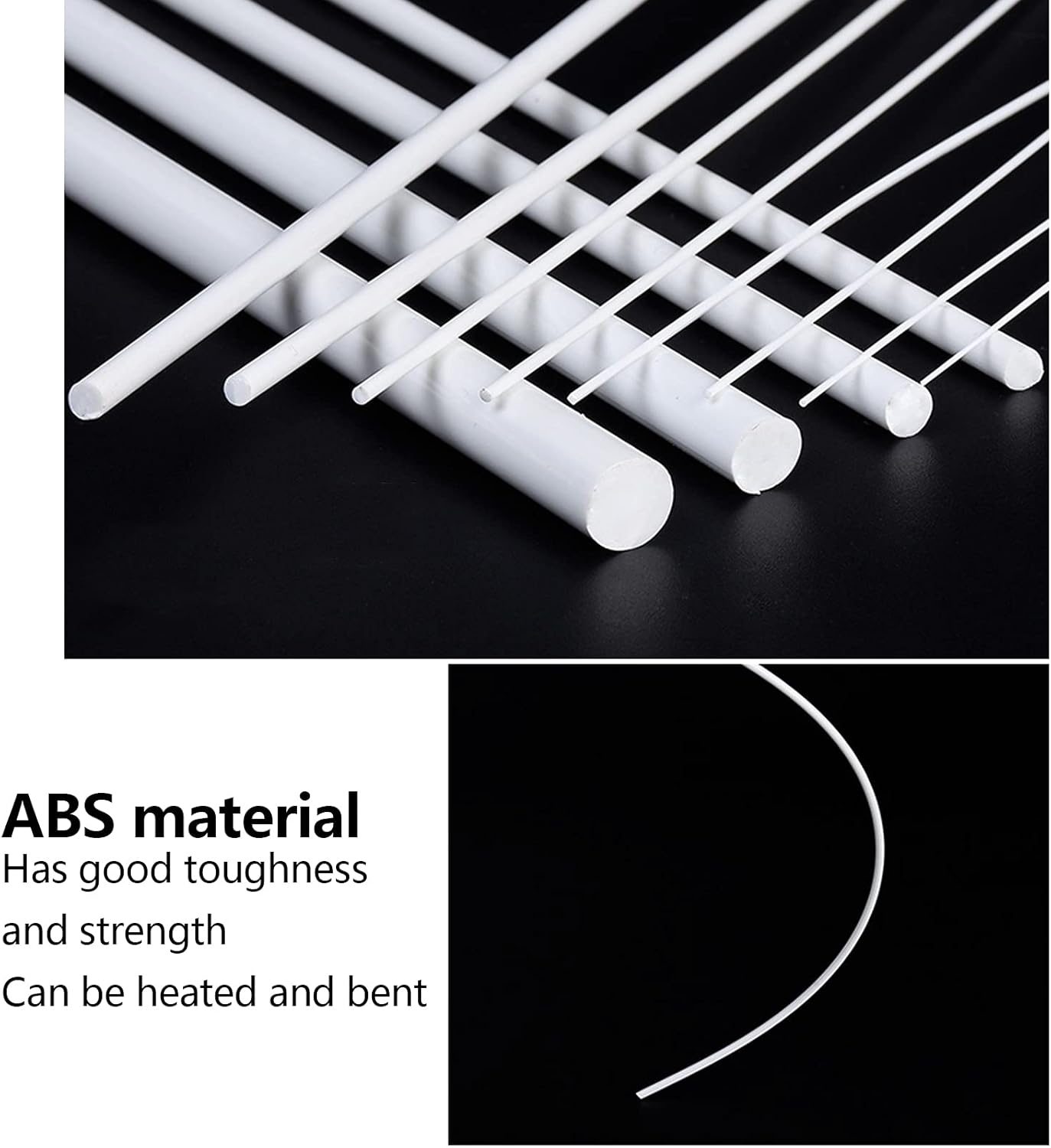 ABS Round Bar Diameter 0.5-2mm White Solid Rod Suitable for Architectural Model Making, Length 500mm,Diameter 0.5mm (140pcs)