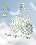 Checkerboard Gym Bag for Women, 20L Puffer Duffle Bag with Shoes Wet Pocket for Travel Sports Workout, Lightweight Stylish Personal Item Carry on Weekender Bags, Green & White