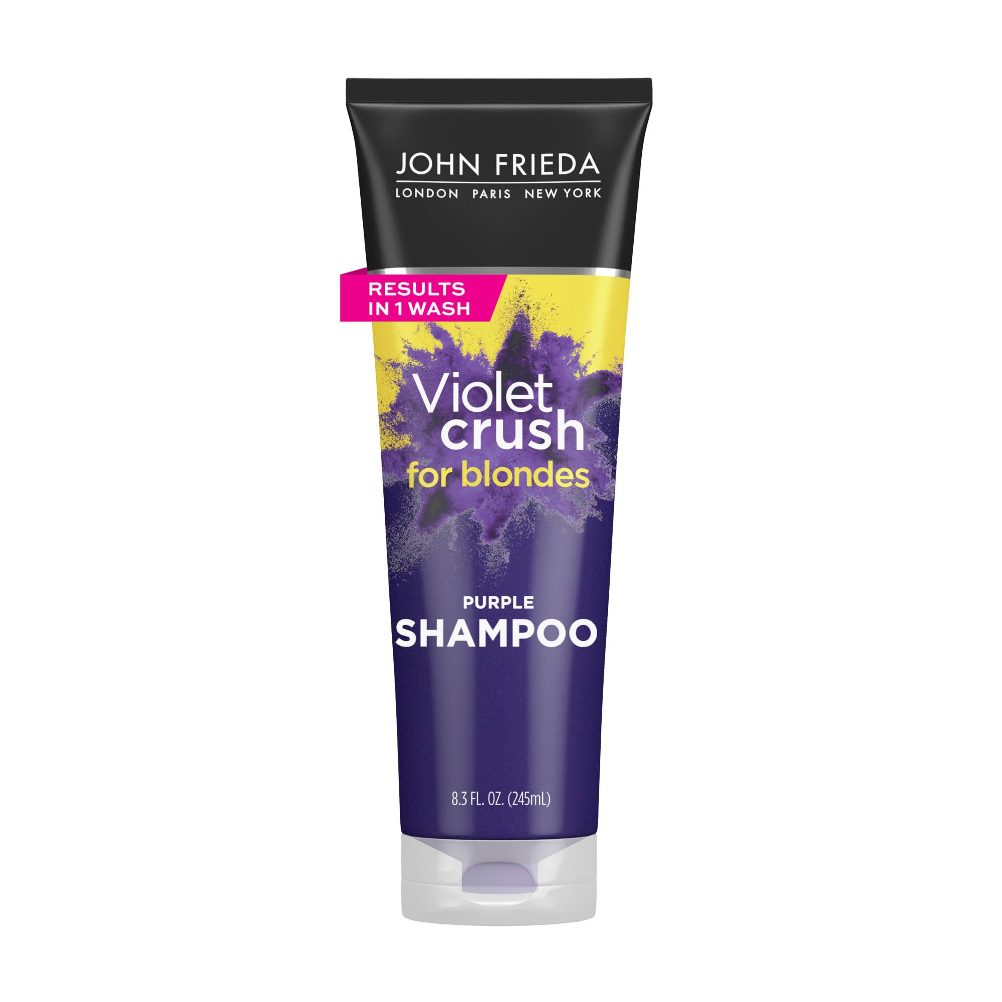 John Frieda Violet Crush Purple Shampoo for Blonde Hair, Blonde Toner Neutralizes Brassy Yellow Tones for Bleached, Platinum, and Natural Blonde Hair, 8.3 Ounce