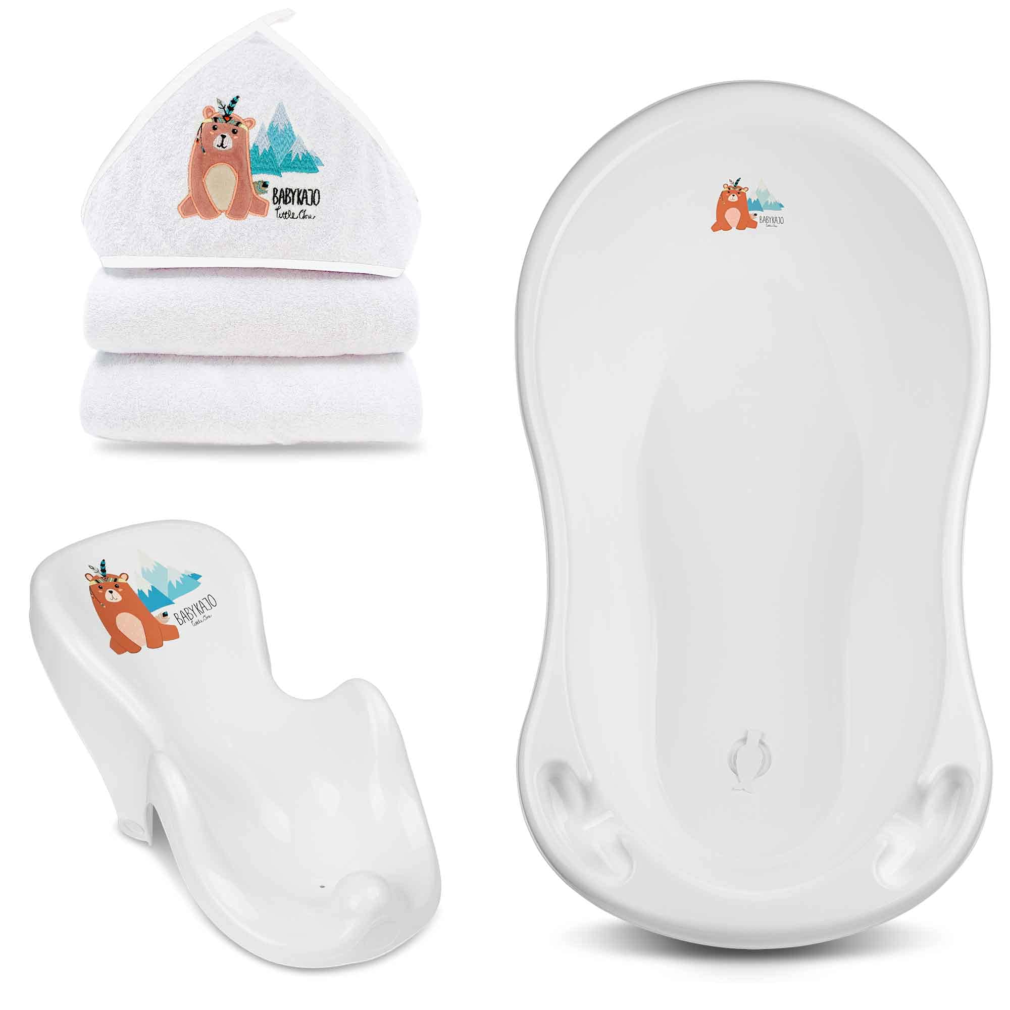 Babypflegeset Neugeborene TÜV Rheinland geprüft – Babybadewanne, Baby Badesitz, Babyhandtuch mit Kapuze – Perfektes Baby Starterset