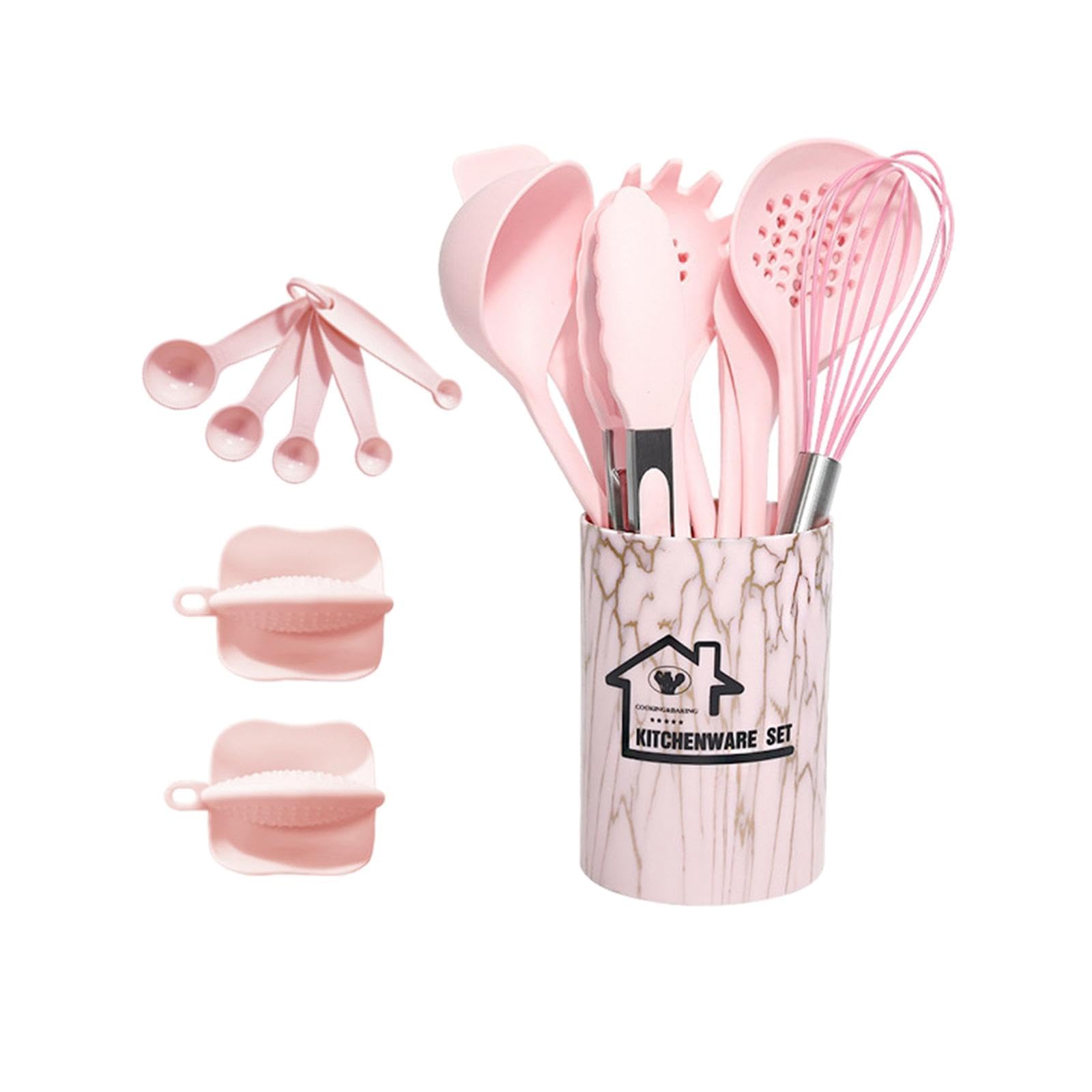 Juego de 2 utensilios de cocina de silicona antiadherentes para profesionales, principiantes, color rosa