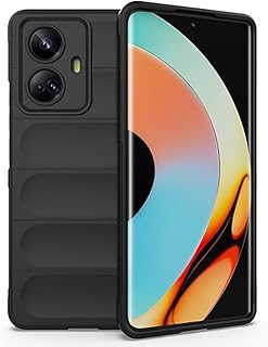 جراب سيليكون وبولي يوريثين مقاوم للحرارة ببطانة مايكروفايبر مع حماية للكاميرا لموبايل ريلمي 10 برو بلس و لون اسود