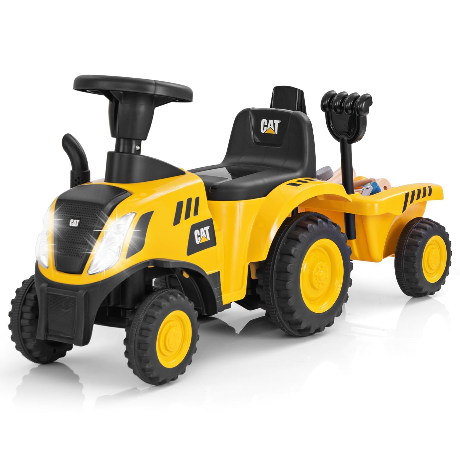 FANTASK Trattore antiscivolo con pala e calcolo rimovibile, auto antiscivolo con rimorchio del clacson, veicolo con suono motore e luci a LED per bambini a partire da 1 anno