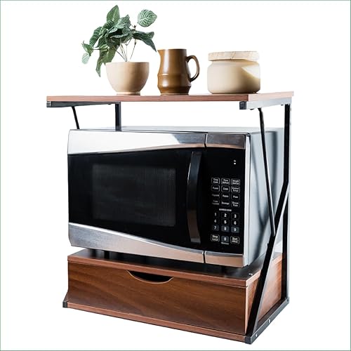 Angora Microwave Shelf with Drawer – Compact 2 Tier Microwave