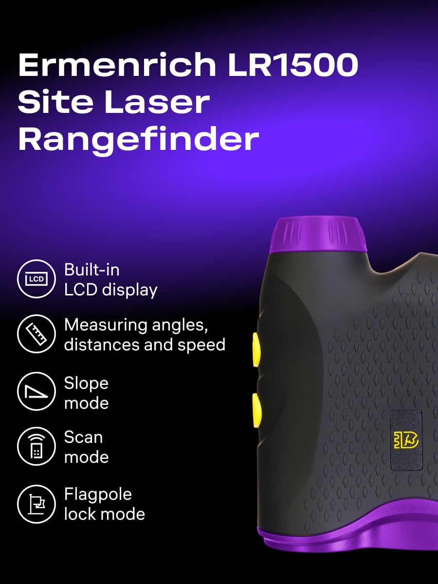 LR1500 Télémètre Laser 6X avec Mode D’Inclinaison, Vibration et Verrouillage du Drapeau, 1500 Mètres, Arrêt Automatique, pour Le Golf la Chasse et Le Camping Compact Compatible avec Trépied