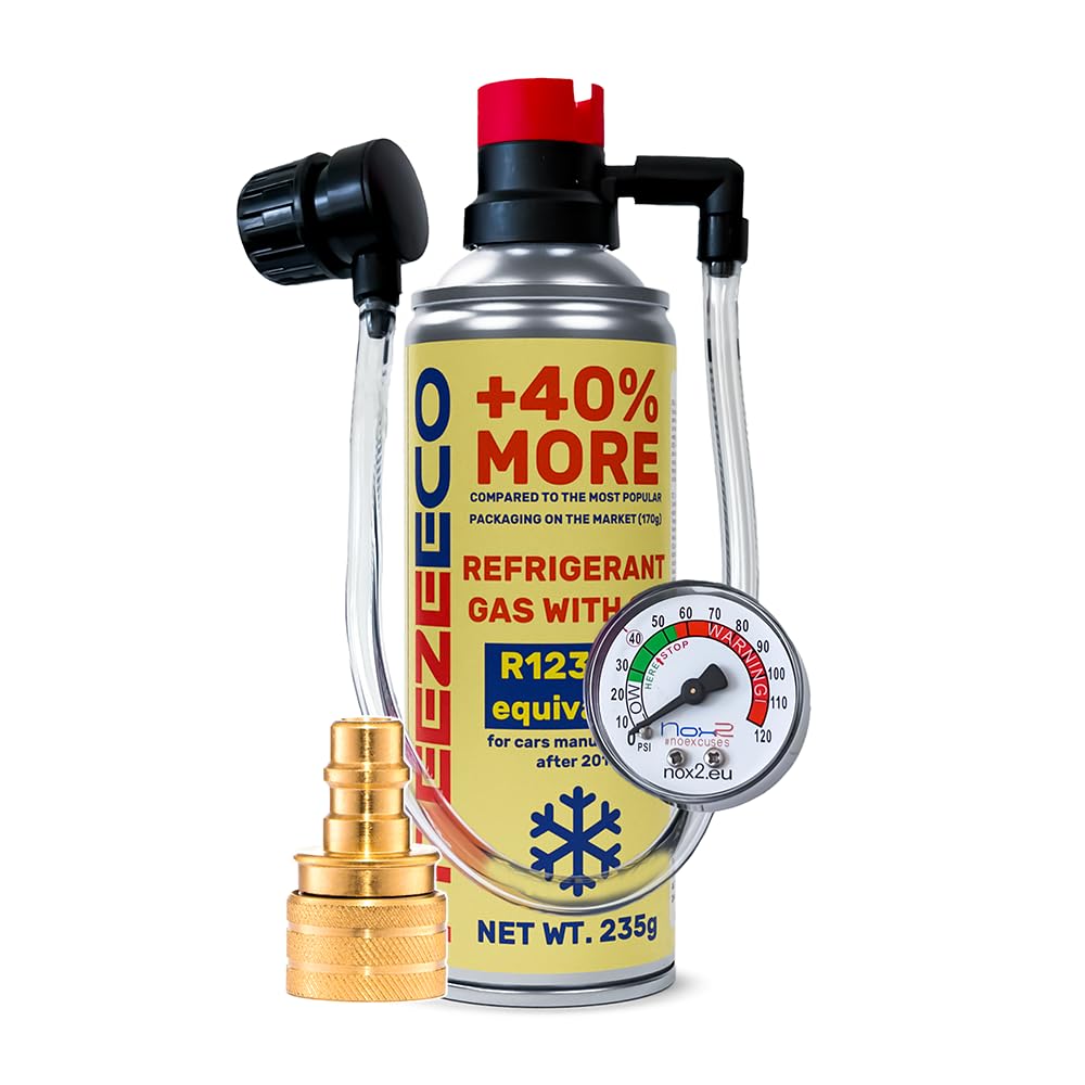 HOBBY, sustituto r1234yf, Sellador, refrigerante para aire acondicionado de automóviles, equivalente a 660 g, 1 lata, 2 en 1, 235g, con Manguera integrada con manómetro y Adaptador