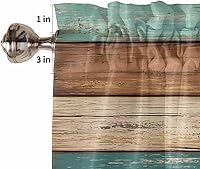 Vista 5 de Cenefa de cortina verde azulado turquesa para ventanas, sala de estar, cocina, baño, granja, tablero de madera rústica, verde y marrón, con bolsillo