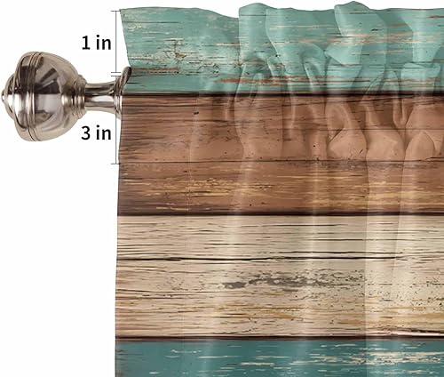 Miniatura 5 de Cenefa de cortina verde azulado turquesa para ventanas, sala de estar, cocina, baño, granja, tablero de madera rústica, verde y marrón, con bolsillo