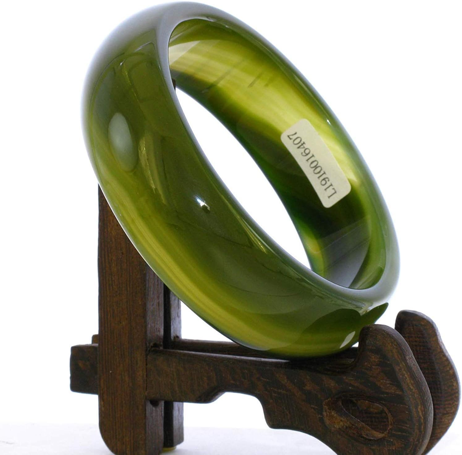 2.6" China Certified Nature Green Chalcedony Jade Women's Bangle Bracelets 6407