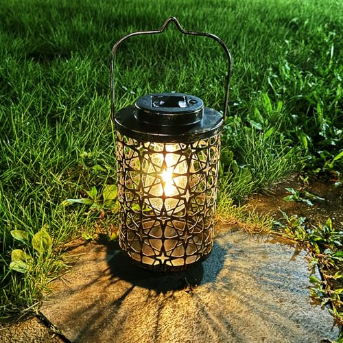 XVZ Solarlaterne für Außen Hängend – Wetterfeste Gartendeko mit Größer LED-Glühbirne, Star Metall Solar Laternen – Terrassendeko für Balkon, Garten, Terrasse, Rasen, Tisch (Kupfer)