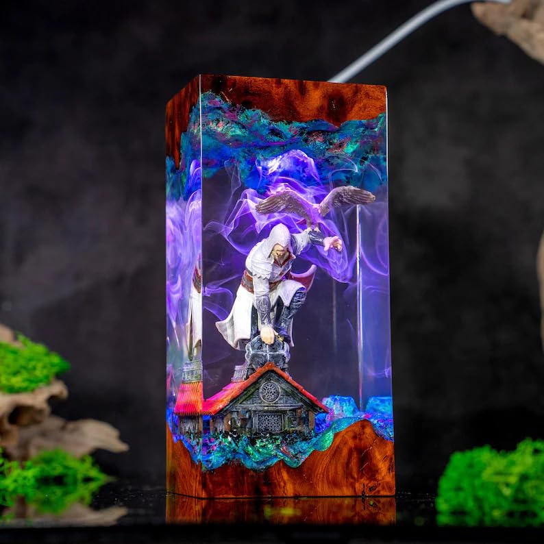 FIYSON 3D Epoxy Resin Night Light, Upgrade Assassin's Creed Game Merchandise Ornaments, Bedside Lamp with USB Cable and 16 Colour Remote, Multicoloured LED Night Lamp, Desktop Decor Gifts (Style 1)