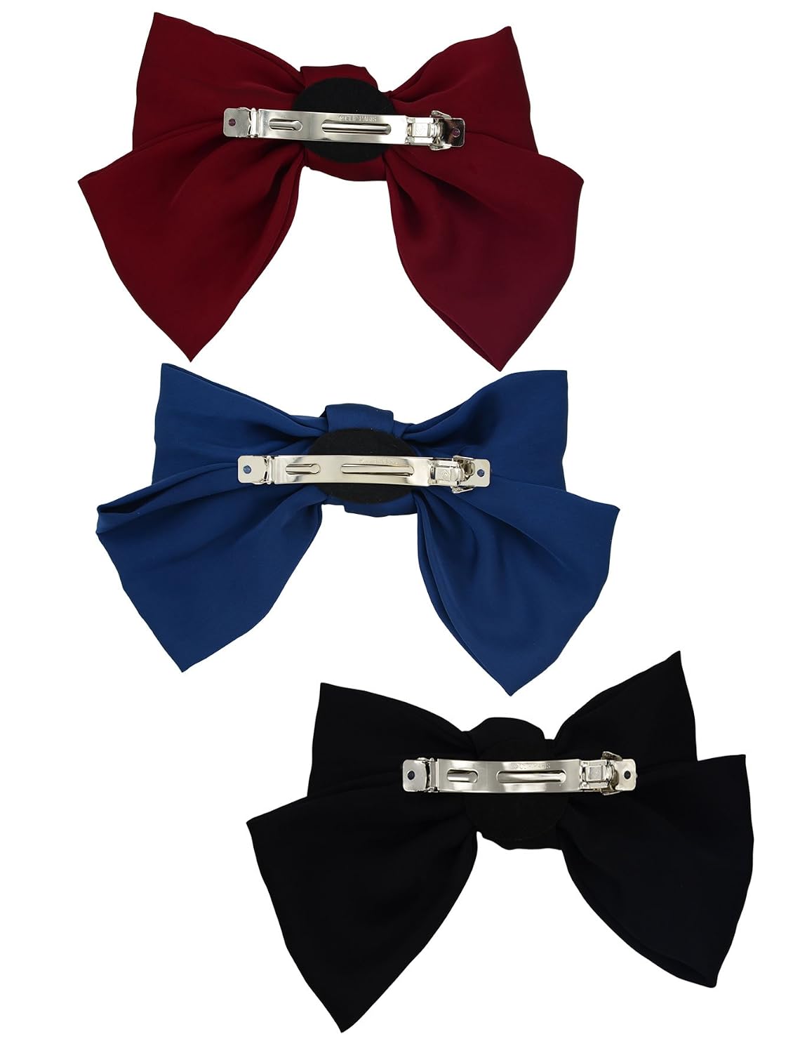 3-Pack Fashion Double-Deck Chiffon Large Solid Color Bowknot Hair Clip Women Girls Headband Hair Bow Accessories (Black Burgundy and Navy Blue) image 3