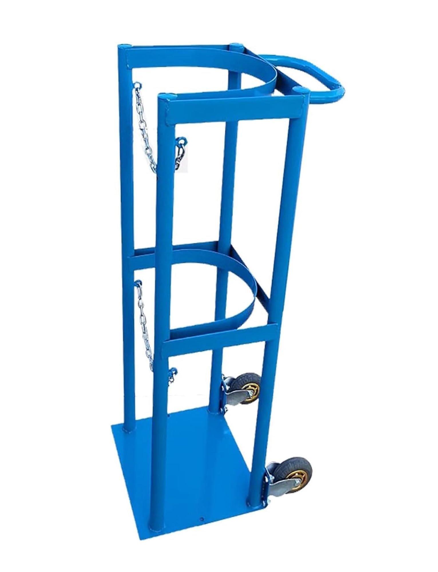 WQPMNYG Rolling Oxygen Tank Cart Holder - Durable Metal Organizer with Chain & Handle for Cylinders - Portable Oxygen Transport Handcart (Blue, 27cm/10.63in)