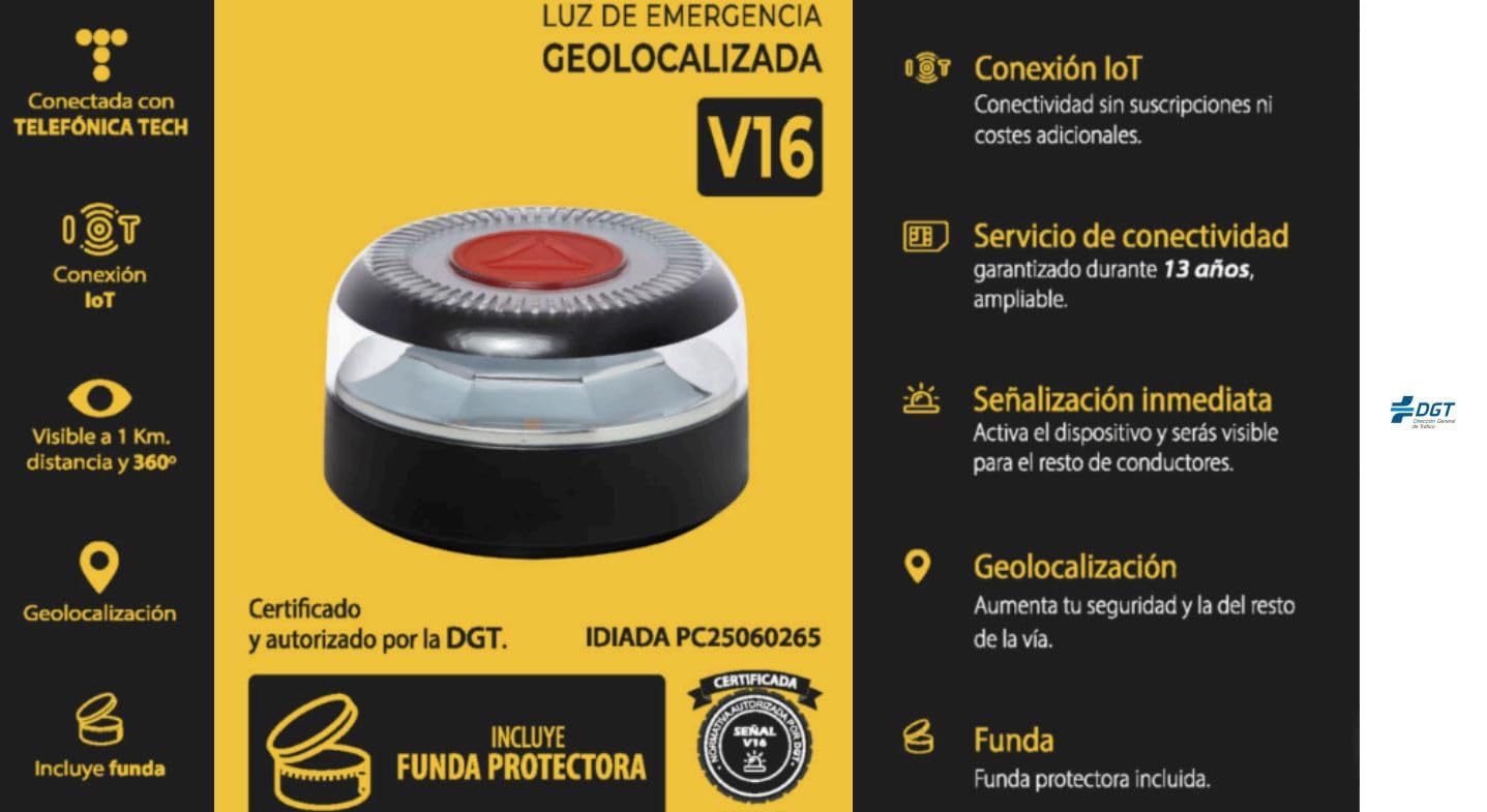 Suinga Lumière d'urgence pour véhicule V16 homologuée DGT avec géolocalisation - Baliza V16 homologuée DGT - Lumière V16 homologuée DGT