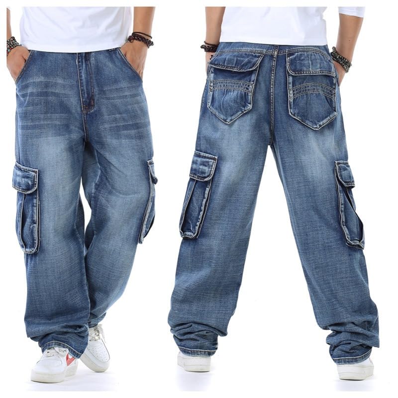 Men's Casual Loose Hip Hop Denim Work Pants Jeans Motorcycle Workwear Multi Pockets Biker Cargo Jeans Pants4