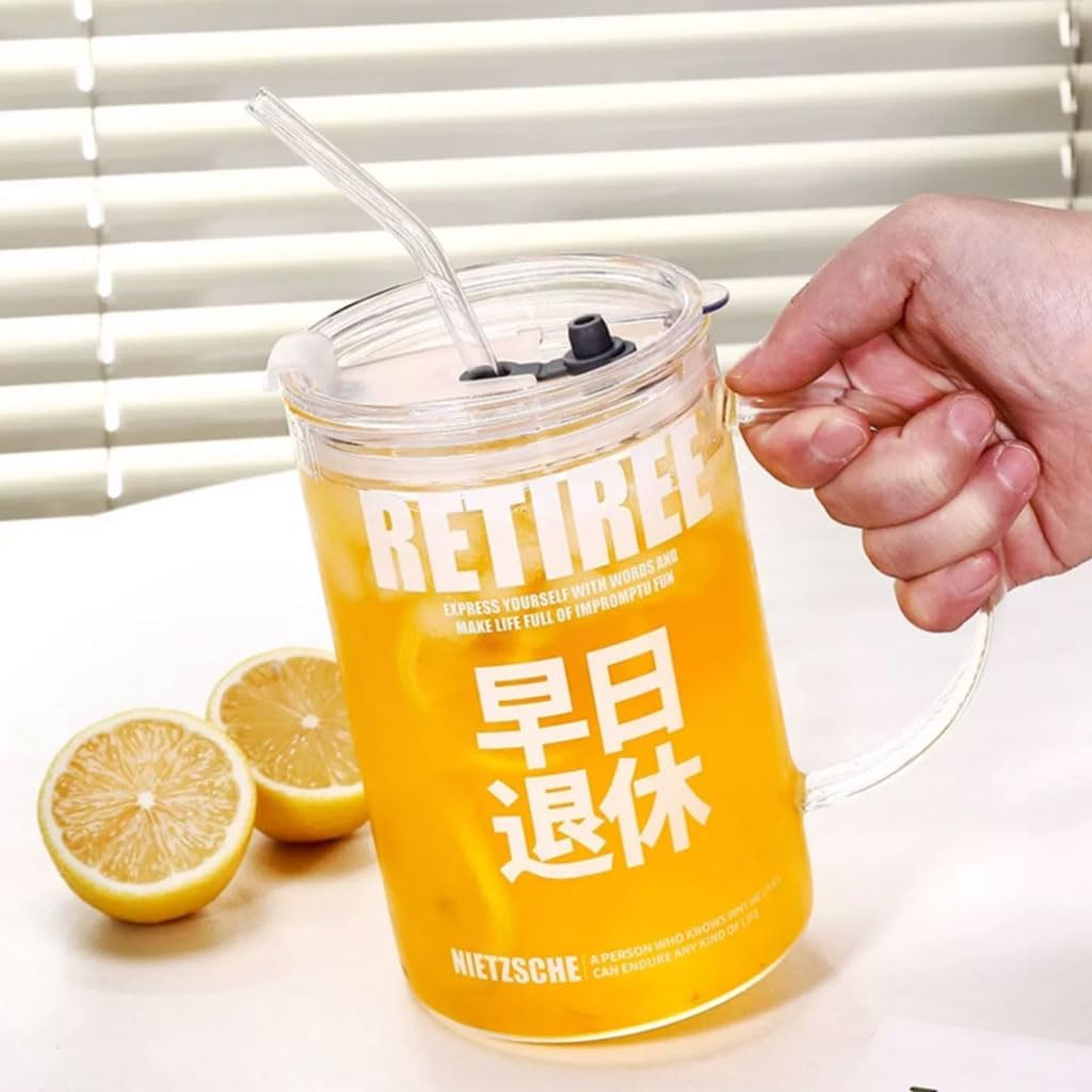Exquisite Personalized Glass Cup with Straw and lid Home Office Drinking Glasses Tea Mug ice Coffee Glasses Juice Cup 1000ml/35.2oz Practical