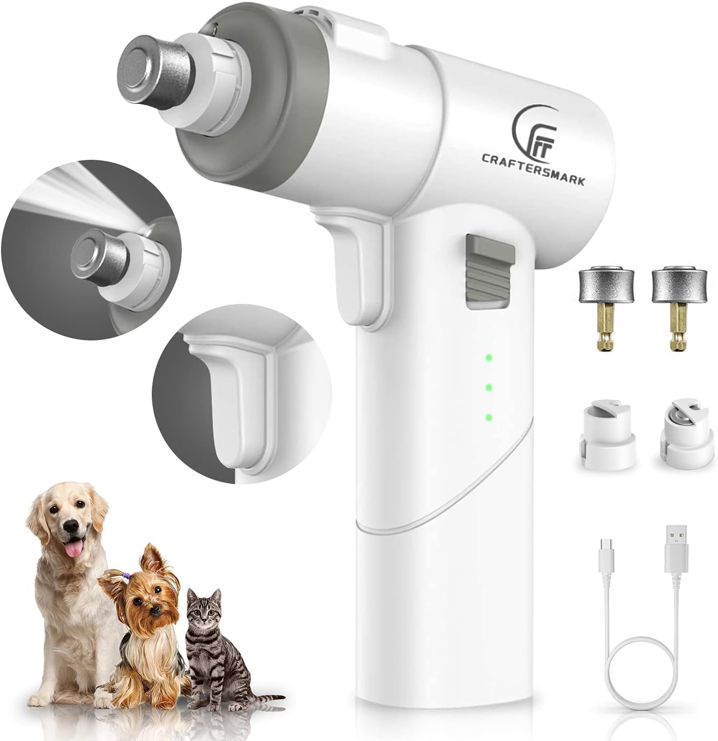Craftersmark Dog Nail Grinder with LED Light Pet Nail Grinder with Automatic and Manual Design，Low Noise 3 Speed Dog Nail Trimmer for…